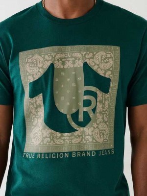 True Religion Bandana Logo T-shirt Herr Turkos Gröna | HIQ645270