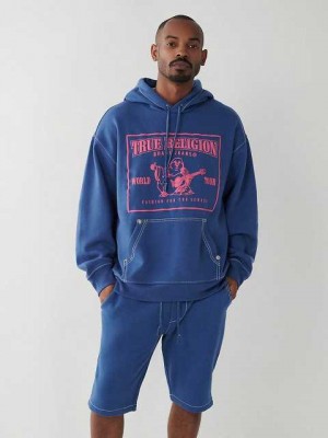 True Religion Big T Logo Relaxed Hoodie Herr Marinblå | QRP371486