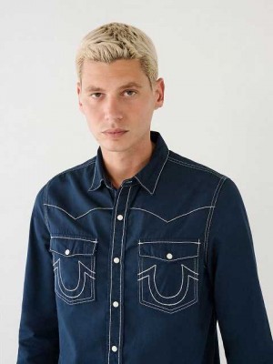 True Religion Big T Western Skjorta Herr Marinblå Blå | KNG796541