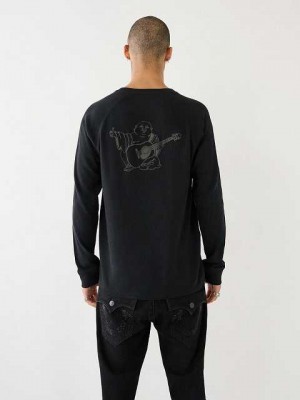 True Religion Buddha Henley Skjorta Herr Svarta Mörkgrå | ERO568207