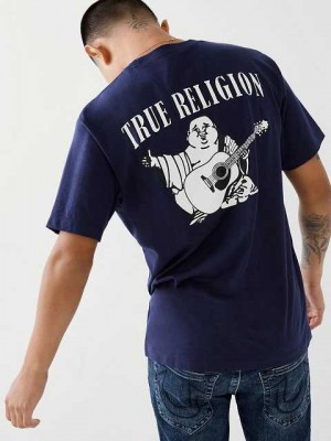 True Religion Buddha Logo T-shirt Herr Marinblå | LHN370516