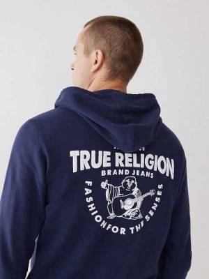 True Religion Buddha Logo Zip Hoodie Herr Marinblå | YXI736812