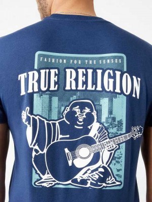 True Religion City Buddha Logo Crew T-shirt Herr Marinblå Blå | XGO450296