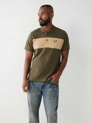 True Religion Color Block Logo Polotröja Herr Olivgröna | LSM834067