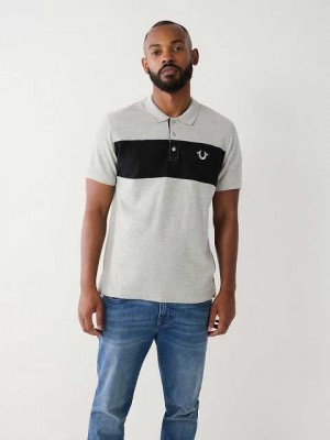 True Religion Color Block Logo Polotröja Herr Ljusgrå | TAB435219