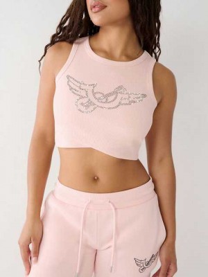 True Religion Crystal Crop Linne Dam Rosa | SVX981753