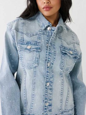 True Religion Crystal Oversized Jimmy Jacka Dam Tvätt Blå | CXB456370