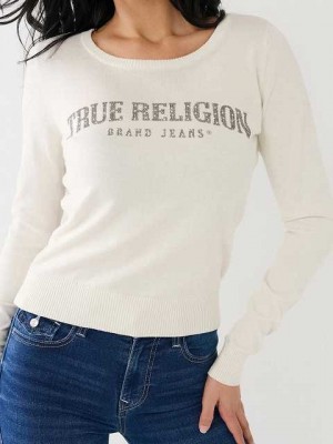 True Religion Crystal True Religion Logo Tröja Dam Vita | RYN062185