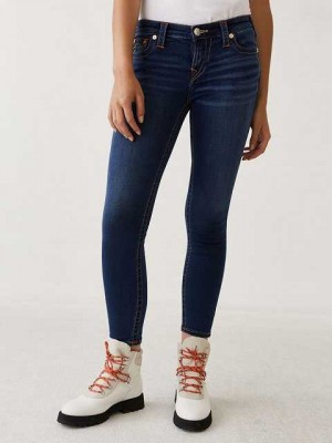 True Religion Halle Mid Rise Super 27" Skinny Jeans Dam Marinblå | BCN713269