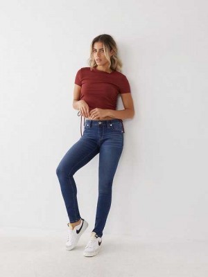 True Religion Halle Mid Rise Super Skinny Jeans Dam Marinblå | XNY690325