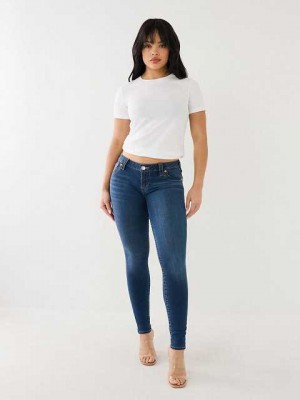 True Religion Halle Mid Rise Super Skinny Jeans Dam Marinblå | DUE712069