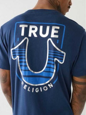 True Religion Horseshoe Logo Crew Neck T-shirt Herr Marinblå Blå | BCZ061938