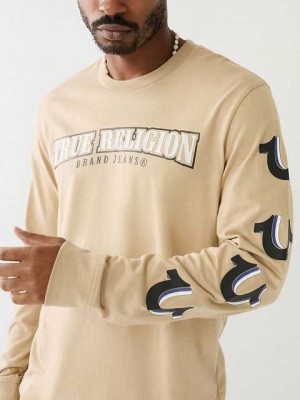 True Religion Horseshoe Logo Long Sleeve T-shirt Herr Beige | FKU597426