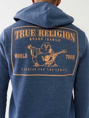 True Religion Horseshoe Logo Zip Hoodie Herr Grå Marinblå | CBR235418