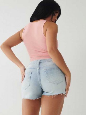 True Religion Jennie Big T Stitch Curvy Shorts Dam Ljusblå | OKE847519