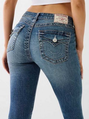 True Religion Jennie Mid Rise Flap Super Skinny Jeans Dam Blå | YDM376942