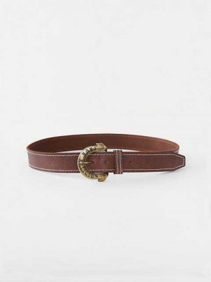 True Religion Läder Big T Horseshoe Bälte Unisex Mörkbruna | IHF136504