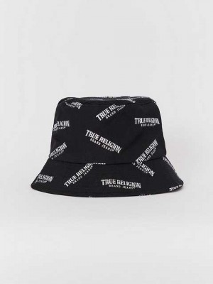 True Religion Logo Bucket Hatt Unisex Svarta | ZCE209867