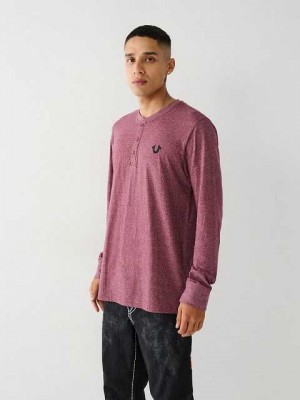 True Religion Logo Henley Skjorta Herr Vinröda | KTO297435