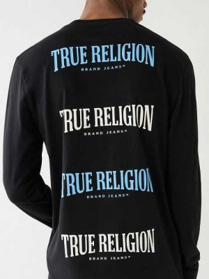 True Religion Logo Long Sleeve T-shirt Herr Svarta | QML458236