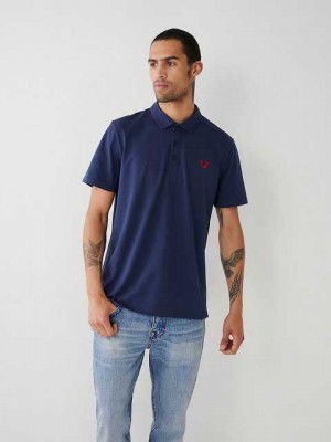 True Religion Logo Polo Skjorta Herr Marinblå Blå | NQF827063