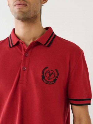 True Religion Logo Polo Skjorta Herr Röda | XYN153972