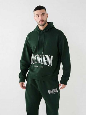 True Religion Logo Relaxed Hoodie Herr Mörkgröna | CFN704321