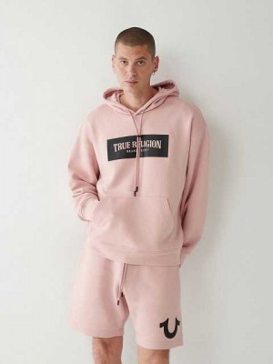 True Religion Logo Relaxed Hoodie Herr Rosa | MIV031928