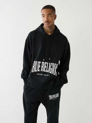 True Religion Logo Relaxed Hoodie Herr Svarta | XKI149386