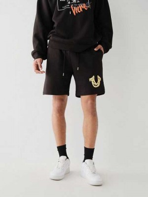 True Religion Logo Sweat Shorts Herr Svarta | JFZ739184