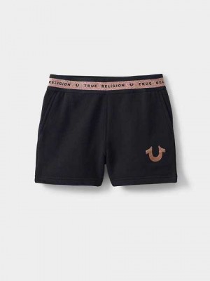 True Religion Logo Trim Sweat Shorts Barn Svarta | SUE368054