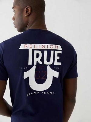 True Religion Logo T-shirt Herr Marinblå | GHR962745