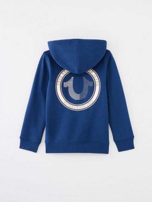 True Religion Logo Zip Hoodie Barn Blå | WEC409537