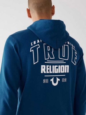 True Religion Logo Zip Hoodie Herr Marinblå Marinblå | PHB095728