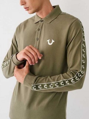 True Religion Long Sleeve Logo Polotröja Herr Olivgröna | ZDG672801