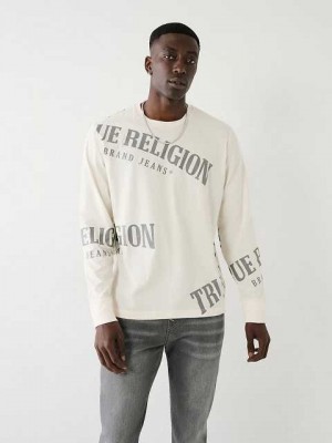 True Religion Long Sleeve Logo Relaxed T-shirt Herr Vita | ANE489376