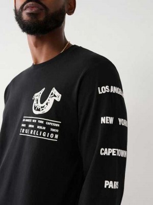 True Religion Long Sleeve Logo Tour T-shirt Herr Svarta | TLK603945