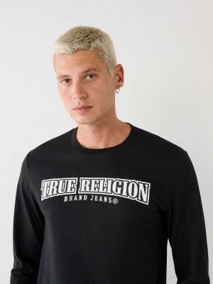 True Religion Long Sleeve True Logo T-shirt Herr Svarta | QAW895631