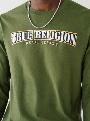 True Religion Long Sleeve True Logo T-shirt Herr Bruna Gröna | HNS749203