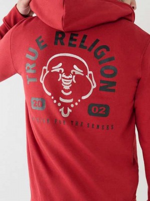 True Religion Metallic Buddha 2002 Logo Zip Hoodie Herr Röda | PWL127349