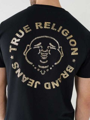 True Religion Metallic Buddha Logo Korta Sleeve T-shirt Herr Svarta | XGT347281