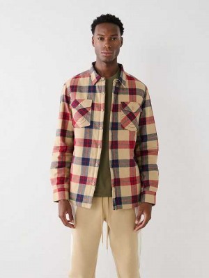 True Religion Plaid Flannel Skjorta Herr Röda Olika Färger | AHQ982037