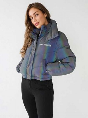 True Religion Reflective Crop Puffer Jacka Dam Svarta | QGF154870