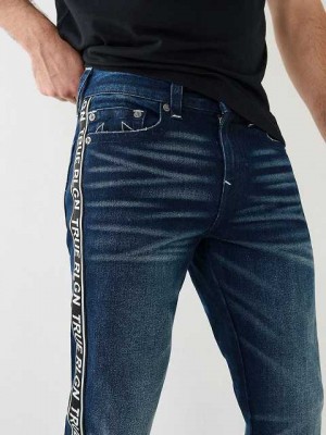 True Religion Ricky Side Stripe Straight Jeans Herr Mörkblå | MYP327598