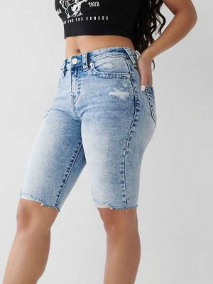 True Religion Riley Big T Stitch Knee Shorts Dam Ljusblå | PAE319064