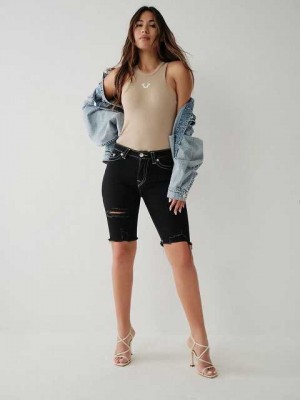 True Religion Riley Knee Shorts Dam Svarta | JQZ971856