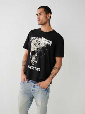 True Religion Skull World Tour Relaxed T-shirt Herr Svarta | FKP548231