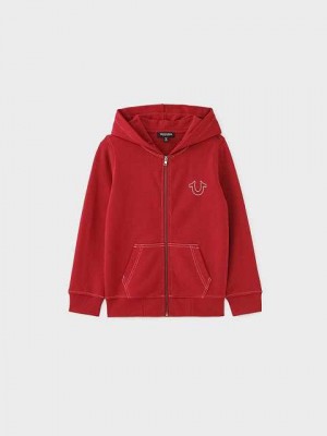 True Religion Stitch Logo Zip Hoodie Barn Röda | KFT379051