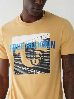 True Religion True Tryck T-shirt Herr Mörkgula | WXH609127