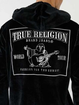 True Religion Velour Big T Zip Hoodie Herr Svarta | ASB527684